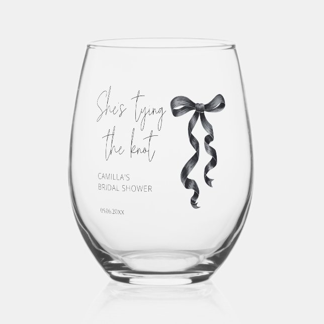 Vaso De Vino Ella está atando la ducha de novias Black Bow Knot (Anverso)