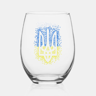 Vaso De Vino Emblema ucraniano trident tryzub esparce corazones