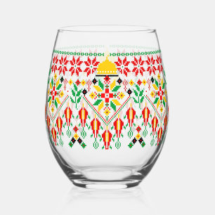 Vaso De Vino Embrodería tradicional de Palestina Tatreez