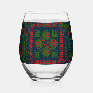 Vaso De Vino Embroideric palestino Tatreez color verde rojo 5 P