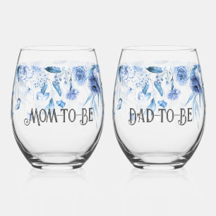 Vaso De Vino Encantador bebé azul Floral Drop l Mom & Dad-to-be