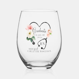Vaso De Vino Enfermera de estetioscopio floral de clase 2024
