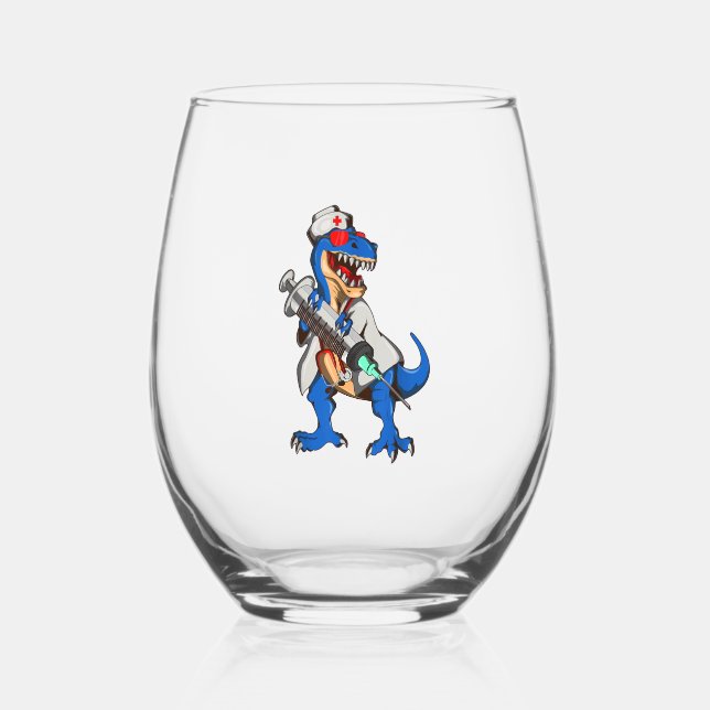 Vaso De Vino Enfermero de Enfermería de Dinosaurio (Anverso)