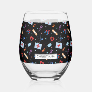 Vaso De Vino Enfermero RN personalizado   Patrón médico Médica