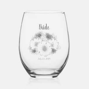 Vaso De Vino Esbozo monocromático Minimalista Daisy Bride