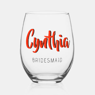 Vaso De Vino Escarlata 3D Moderno Nombre Dama de Honor  