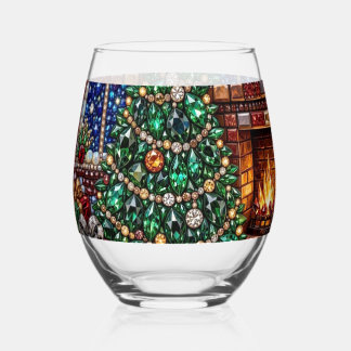 Vaso De Vino Escena de chimenea de árbol de Navidad con joyas