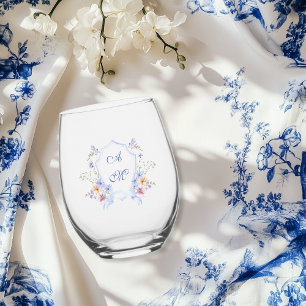 Vaso De Vino Escudo azul turbio Boda floral