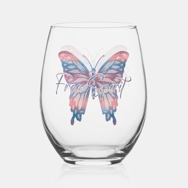 Vaso De Vino Espíritu libre Mandala mariposa (Anverso)