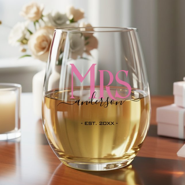Vaso De Vino Esposa rosa novia Novia Boda Aniversario (Pink Wife Bride Mrs Wedding Anniversary Stemless Wine Glass
)