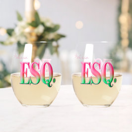 Vaso De Vino ESQ Monogramada. Copa de Vino sin Tallo Ombre Rosa