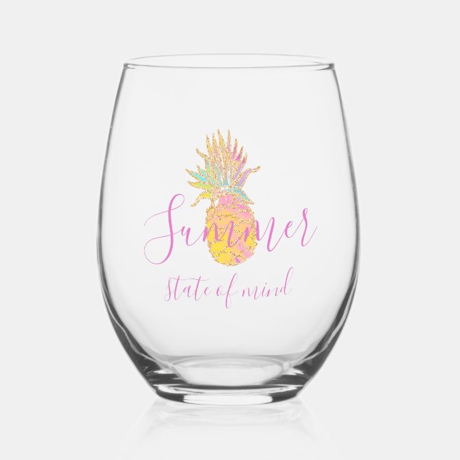 Vaso De Vino Estado mental de verano - Cute piña tropical (Anverso)