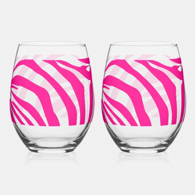 Vaso De Vino Estampado de cebra rosa (Anverso)
