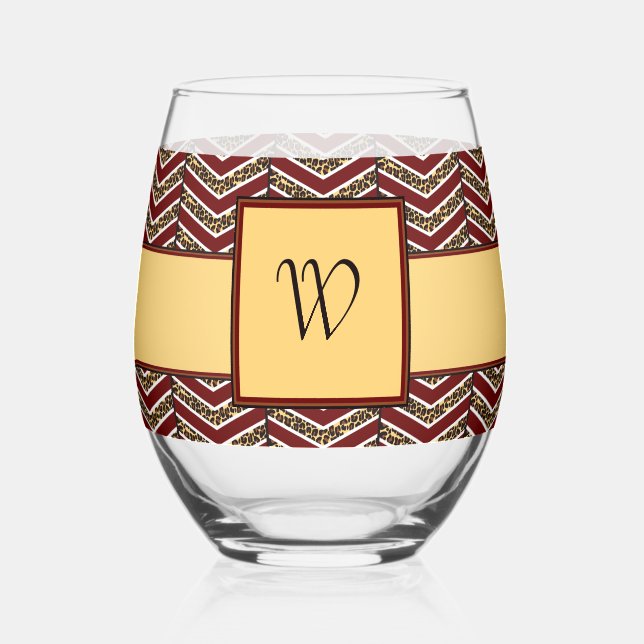 Vaso De Vino Estampado de leopardo en chevron (Anverso)