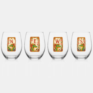Vaso De Vino Estilo Art Deco Mahjong Vientos y Dragones