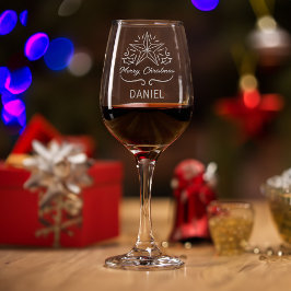 Vaso De Vino Estrella Etched Personalizada y Feliz Navidad