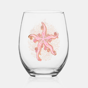 Vaso De Vino Estrellas de mar y coral patrón pastel rosa