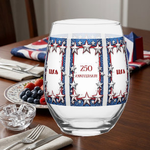 Vaso De Vino Estrellas Patrióticas Rayas USA 250 Aniversario Ch