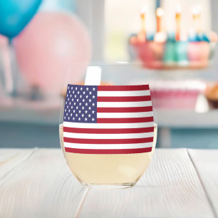 Vaso De Vino Estrellas Y Bandera De Rayas Rojas Y Azules