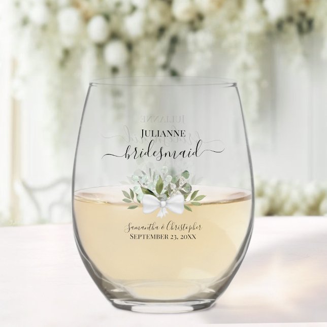 Vaso De Vino Eucalyptus Bouquet Bridesmaid Maid of Honor Gift (Subido por el creador)