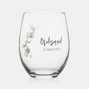 Vaso De Vino Eucalyptus Watercolor Bridesmaid Boda