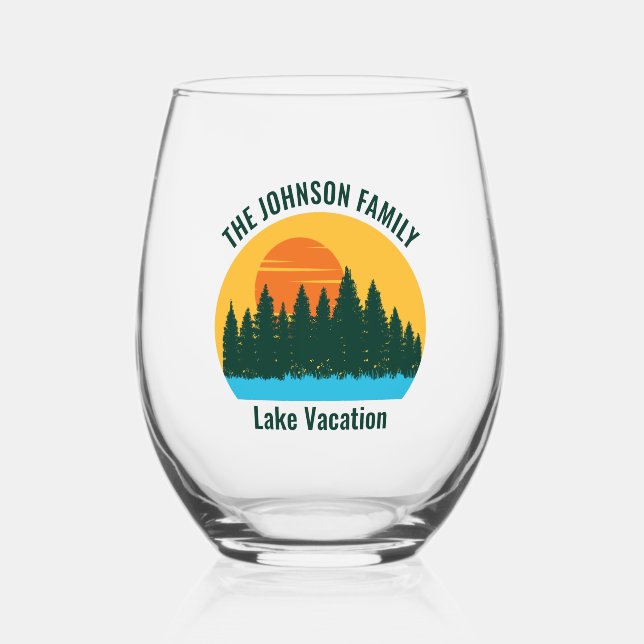 Vaso De Vino Familia Lake House Sunset Personalizado (Anverso)