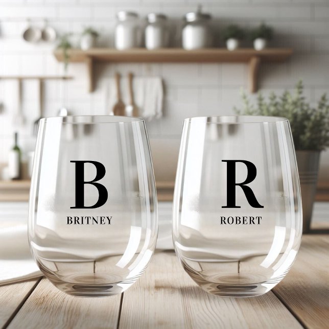 Vaso De Vino Familia negra monogramada personalizada (Subido por el creador)