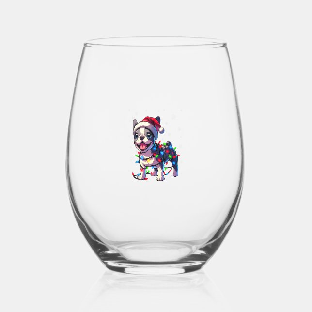 Vaso De Vino Famosos Navidades de Bulldoges franceses Santa Hat (Anverso)