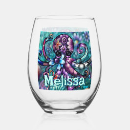 Vaso De Vino Fantasía de Octopus floral Verde azulada personali