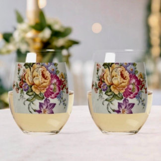 Vaso De Vino Fantasía Floral