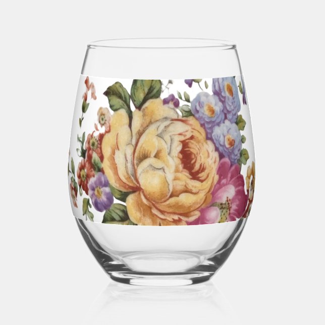 Vaso De Vino Fantasía Floral   (Anverso)