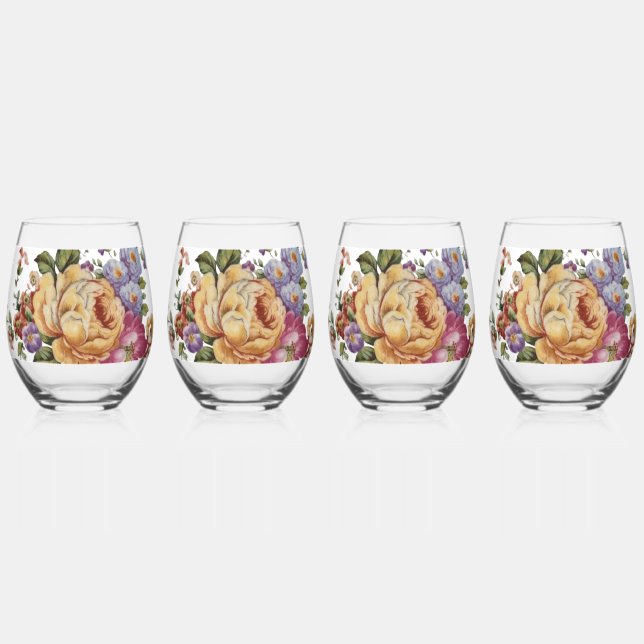 Vaso De Vino Fantasía Floral   (Anverso)