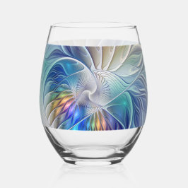 Vaso De Vino Fantasía floral, colorido abstracto flor fractal