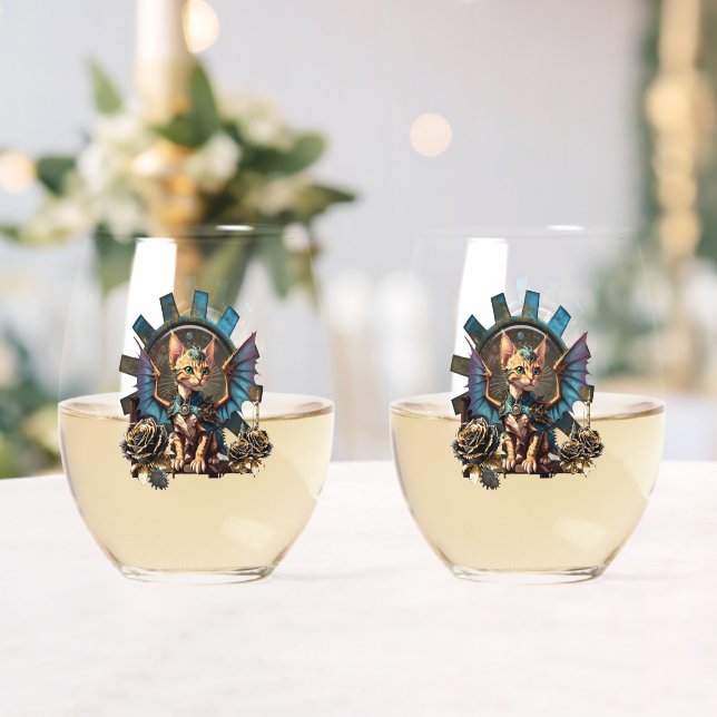 Vaso De Vino Fantasía maravillosa gato de vapor. (Insitu (Boda))