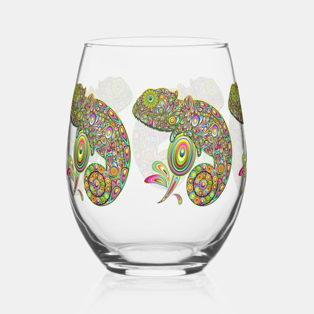 Vaso De Vino Fantasía psicodélica de Chameleon (Anverso)