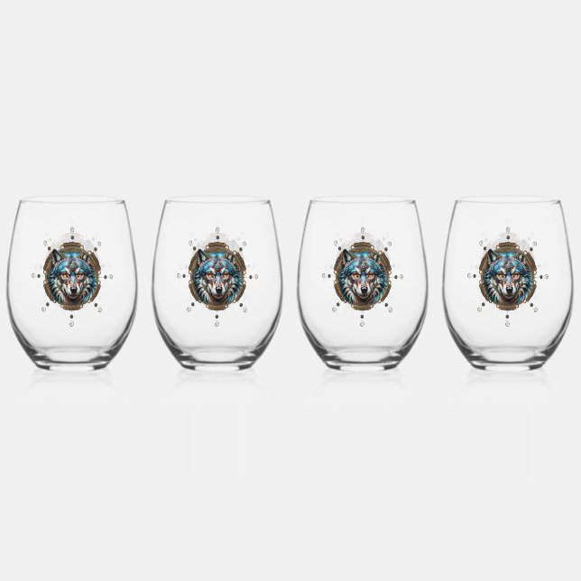 Vaso De Vino Fantasítico lobo de vapor. (Anverso)