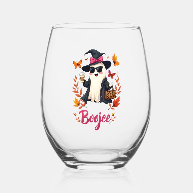 Vaso De Vino Fantasma elegante de Boojee Sassy en Halloween (Reverso )