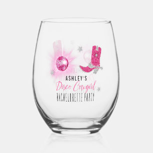 Vaso De Vino Faux Purpurina Pink Disco Cowgirl Bachelorette