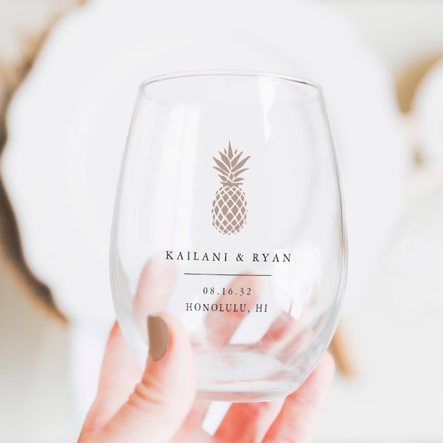 Vaso De Vino Favor de Boda de Destino Tropical de Piña (Subido por el creador)