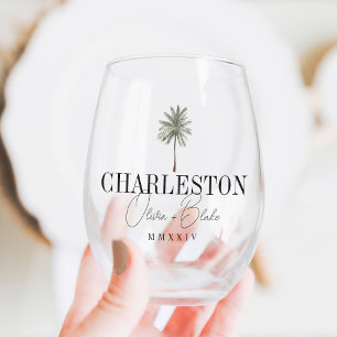 Vaso De Vino Favor de casamiento de la palma acuarela de destin