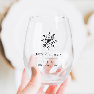 Vaso De Vino Favor de la boda de destino del copo de nieve en i