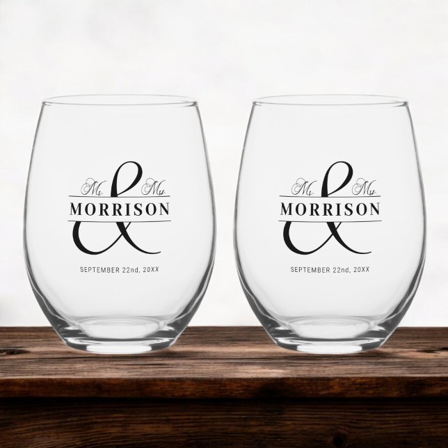 Vaso De Vino Favor de la boda Sr. Sra. Black White (Subido por el creador)