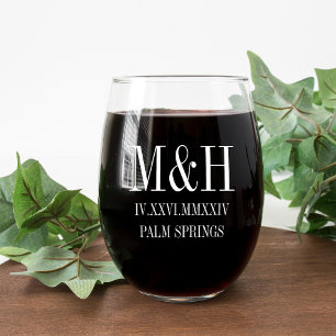Vaso De Vino Fecha numérica romana, Iniciales, Favor de matrimo