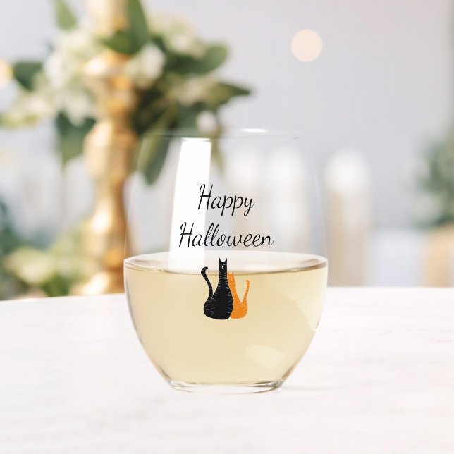 Vaso De Vino Felices gatos de Halloween Naranjas de Kitts Negro (Insitu (Boda))