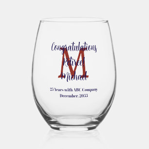 Vaso De Vino Felicidades Monograma de Nombre de Jubilación 