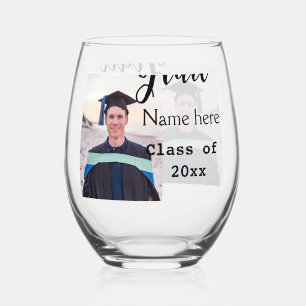 Vaso De Vino felicitación por foto de graduado añada tu nombre 