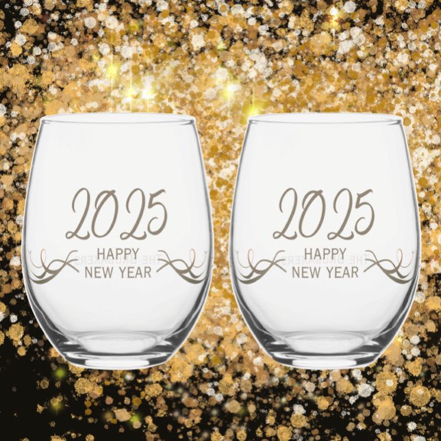 Vaso De Vino Felíz Año Nuevo 2025 único personalizado (Add name or custom text to template for a unique personalized keepsake or gift for New Years Eve

)
