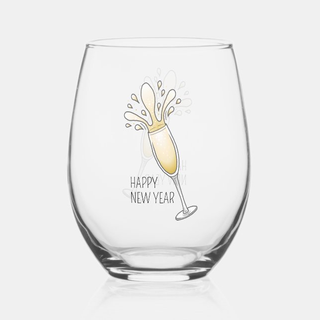 Vaso De Vino Feliz Año Nuevo Champagne (Anverso)