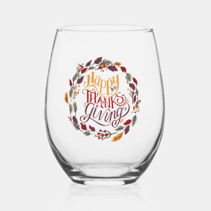 Vaso De Vino Feliz Día de Acción de Gracias Caída Otoño Sale Wr