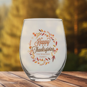 Vaso De Vino Feliz Día de Acción de Gracias Personalizado Autum